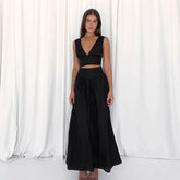 Aerinia - Black Two-Piece Set of Vest and A-Line Skirt